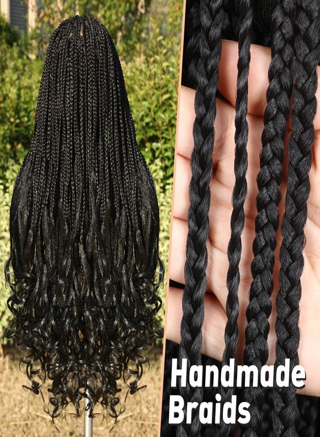 FAVE 30 Inch Braided Wig for Black Women Full Double Lace Braided Wig with Curly Ends Glueless Wig with Baby Hair for Daily Use Natural Black - Image 2